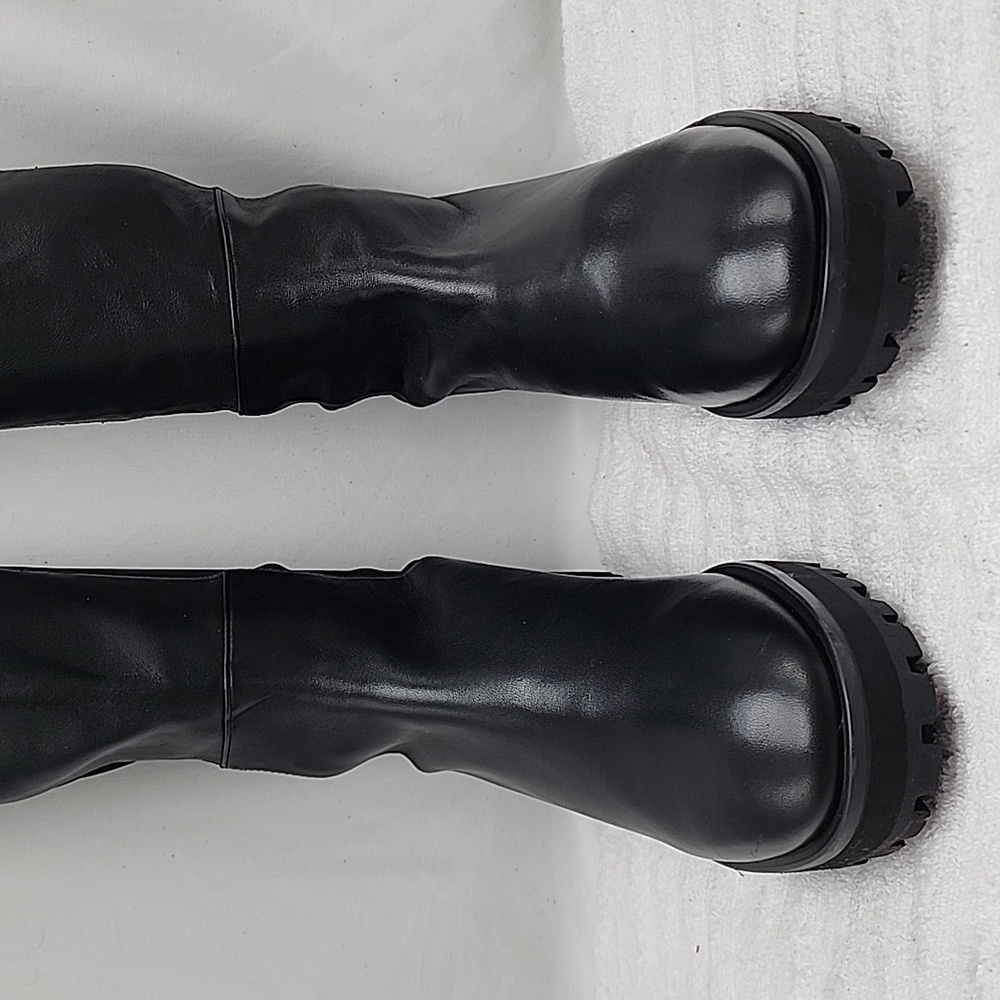 STUART WEITZMAN KNEE HIGH LUG 5050 LEATHER LIFT BLACK AWESOME BOOT LADIES 10 NEW - Picture 5 of 16